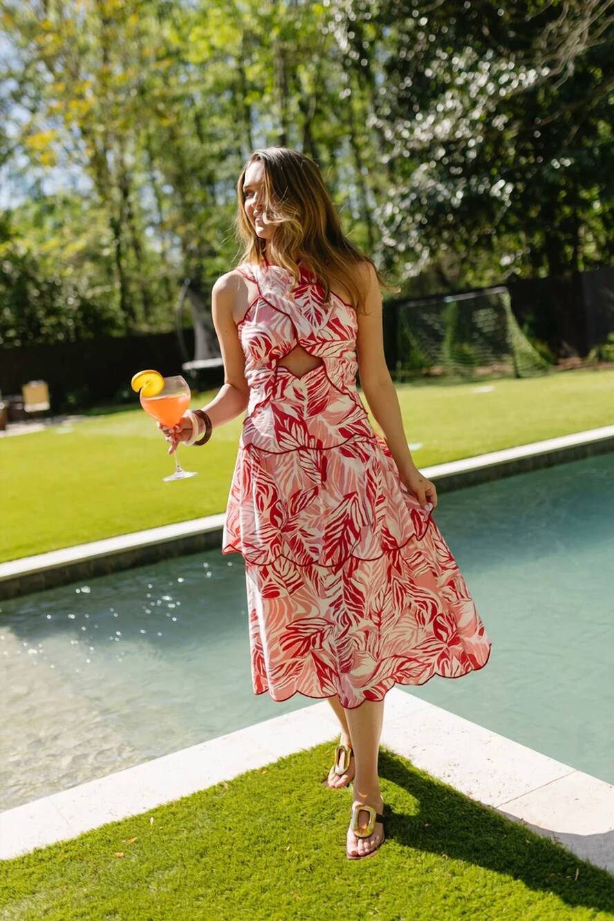 NEW FATE tropical print halter dress in pink/white